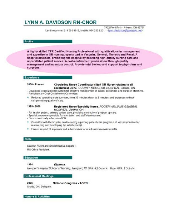 Objective resume nursing student